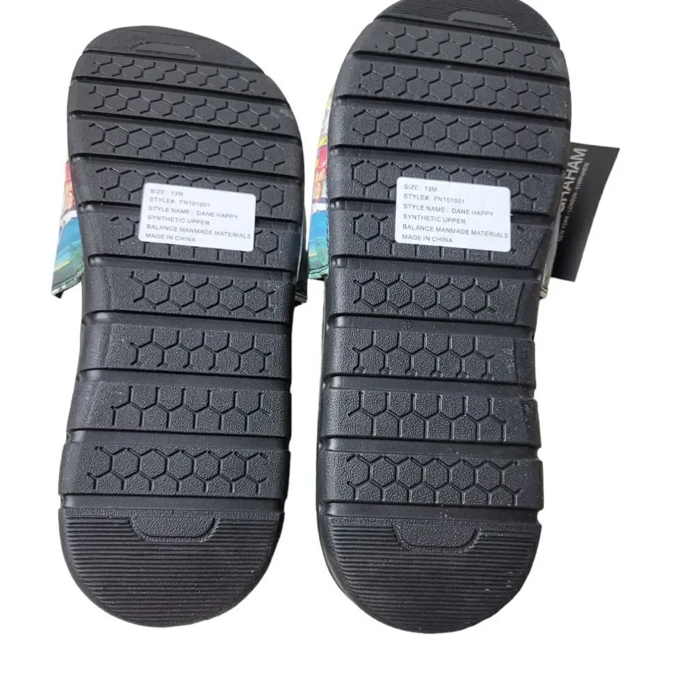 Nick Graham Dane Happy Men's Slide Sandals Size 8 Beach Print Father Day Deal